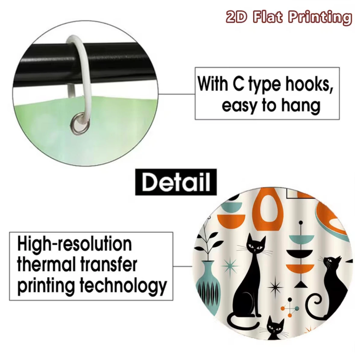 Quirky Mid-century Modern Cat Pattern Shower Curtain - photo 4