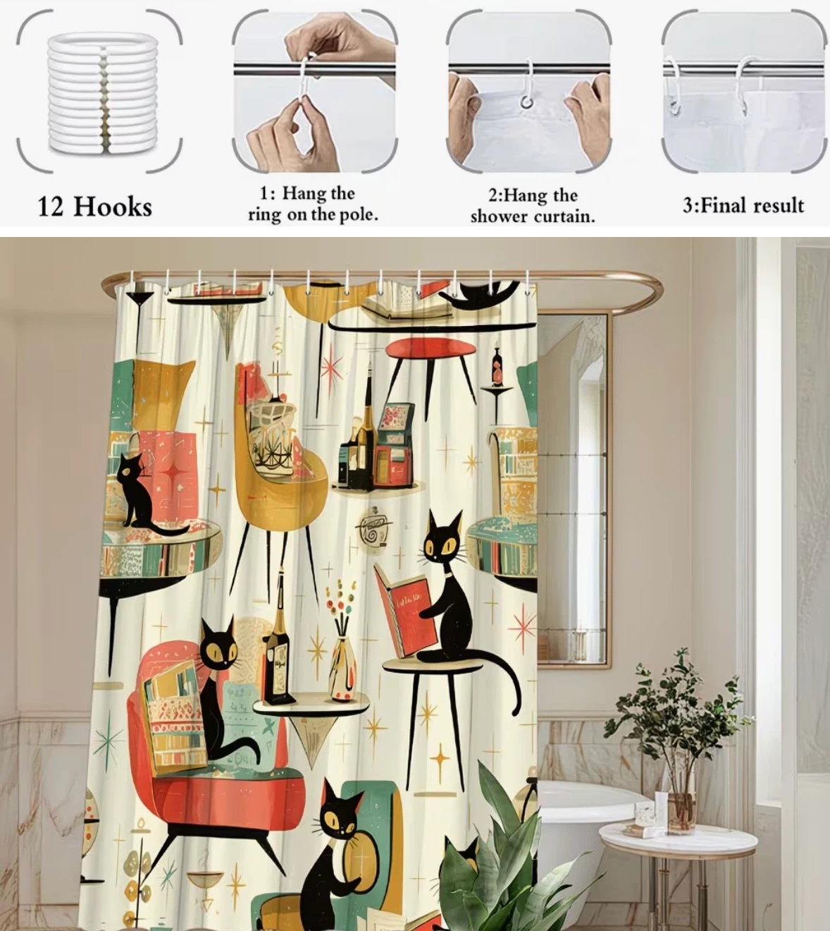 Quirky Mid Century Modern Shower Stall Curtain