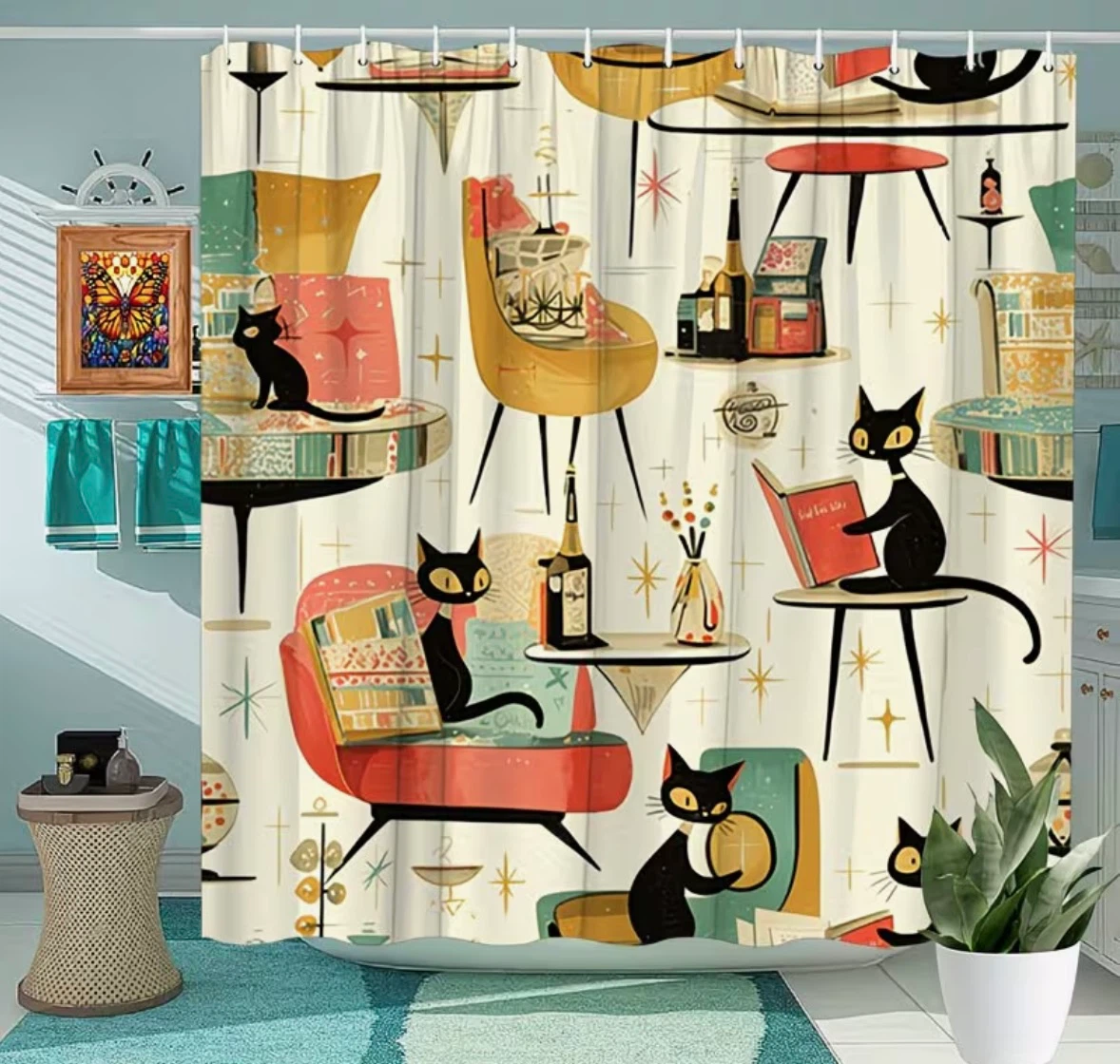 Quirky Mid Century Modern Shower Stall Curtain - photo 2