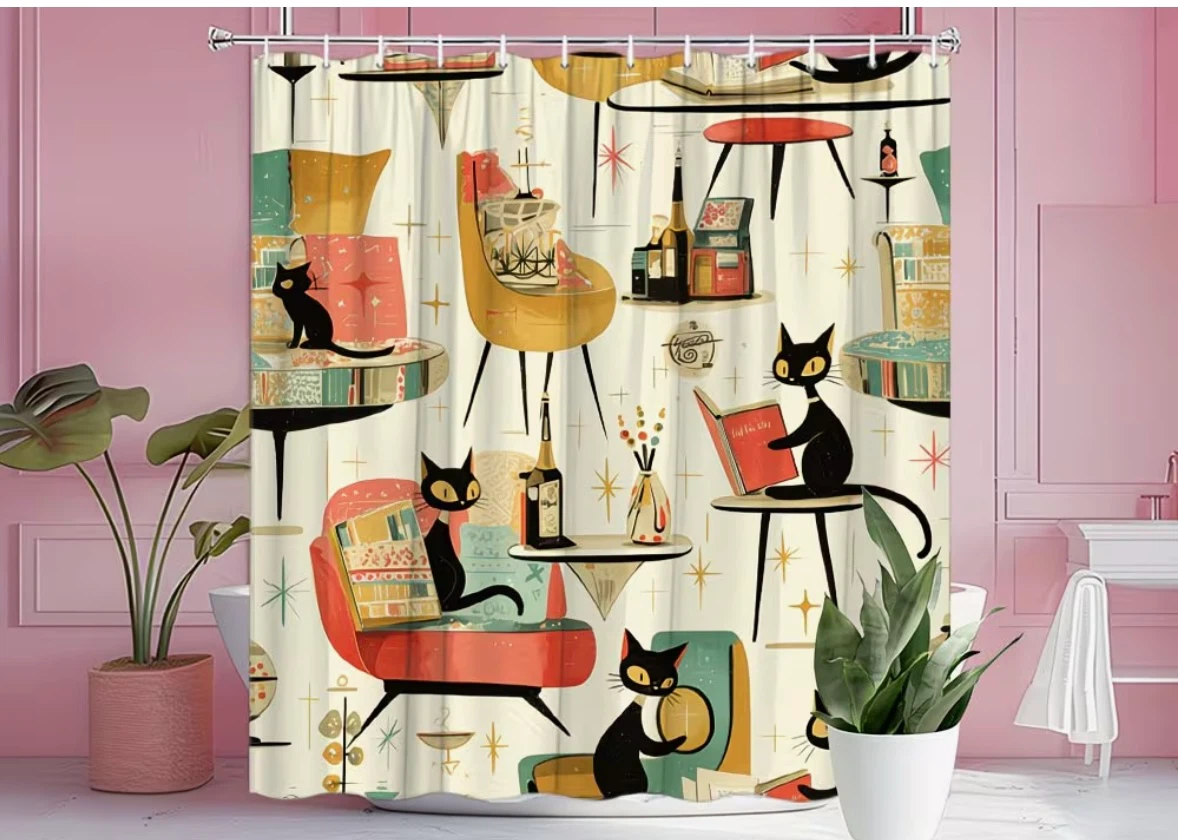 Quirky Mid Century Modern Shower Stall Curtain - photo 3