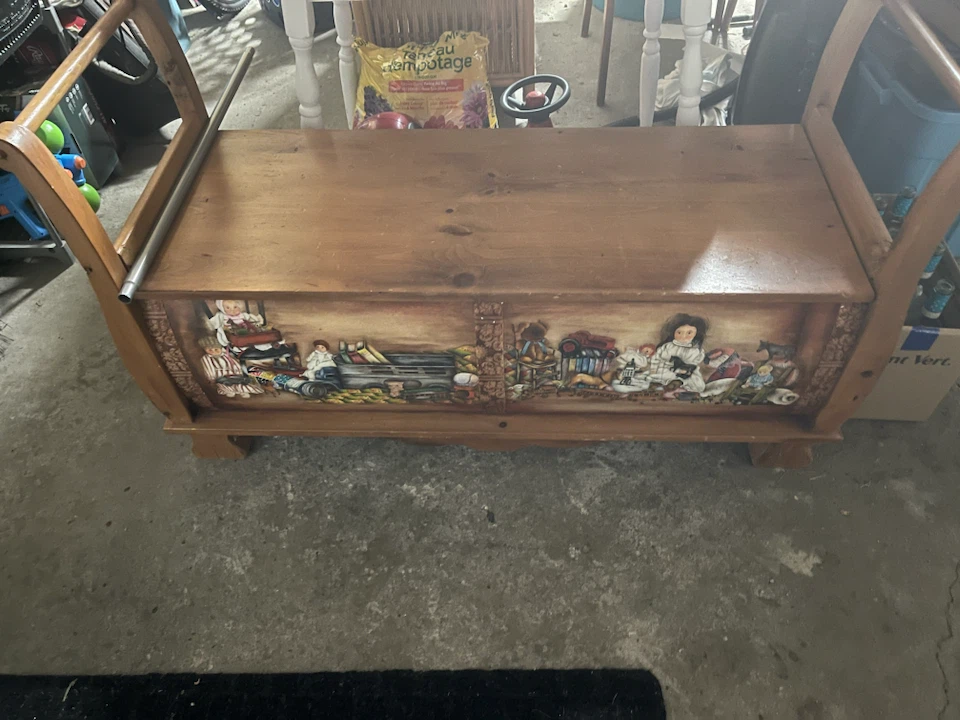 Wooden Toy Chest with Painted Detail
