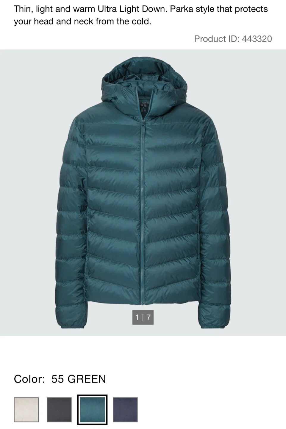 Uniqlo Ultra Light Down Parka Green M