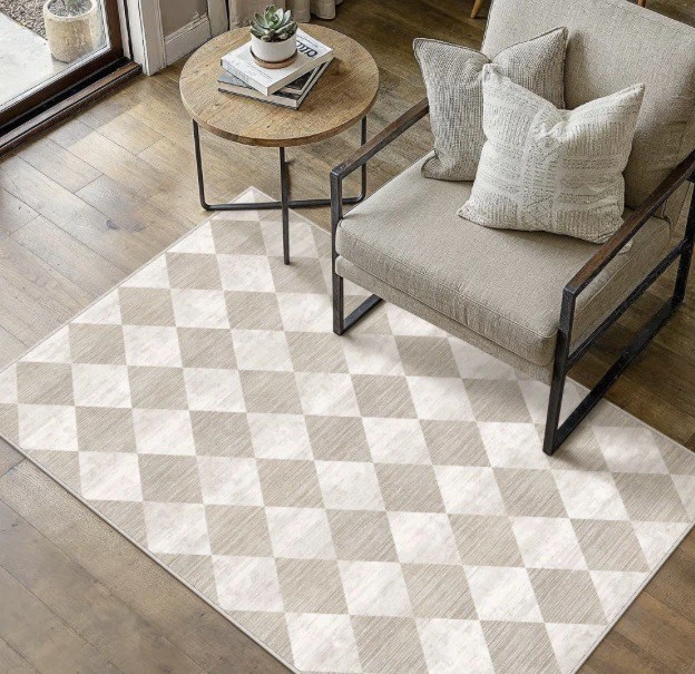 Berthmeer® 4'x6' Washable Rhombus Area Rug, Beige - New