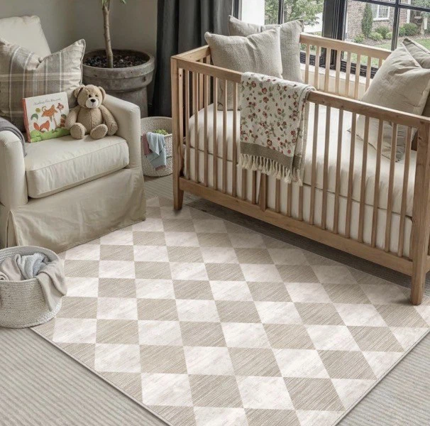 Berthmeer® 4'x6' Washable Rhombus Area Rug, Beige - New - photo 2