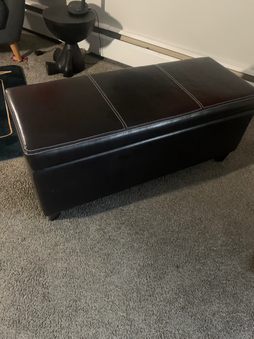 Dark Brown Faux Leather Storage Ottoman