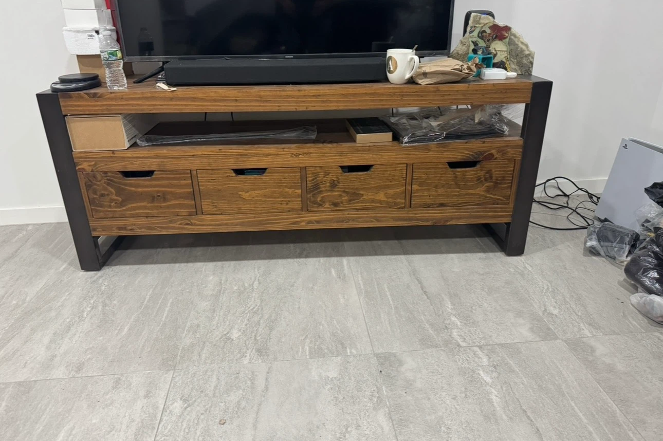 72” Rustic Wood and Metal TV Stand with 4 Drawers