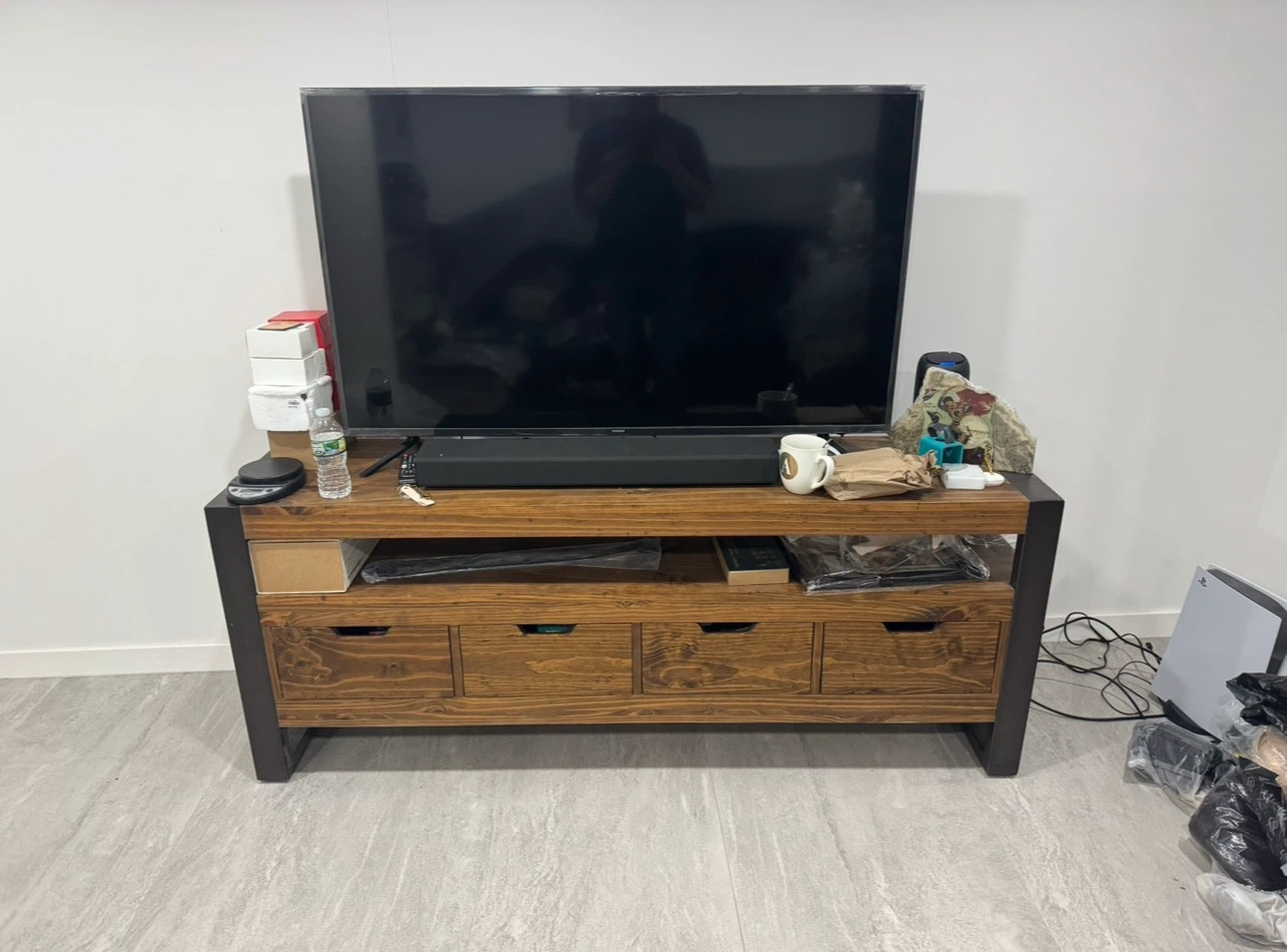 72” Rustic Wood and Metal TV Stand with 4 Drawers - photo 2