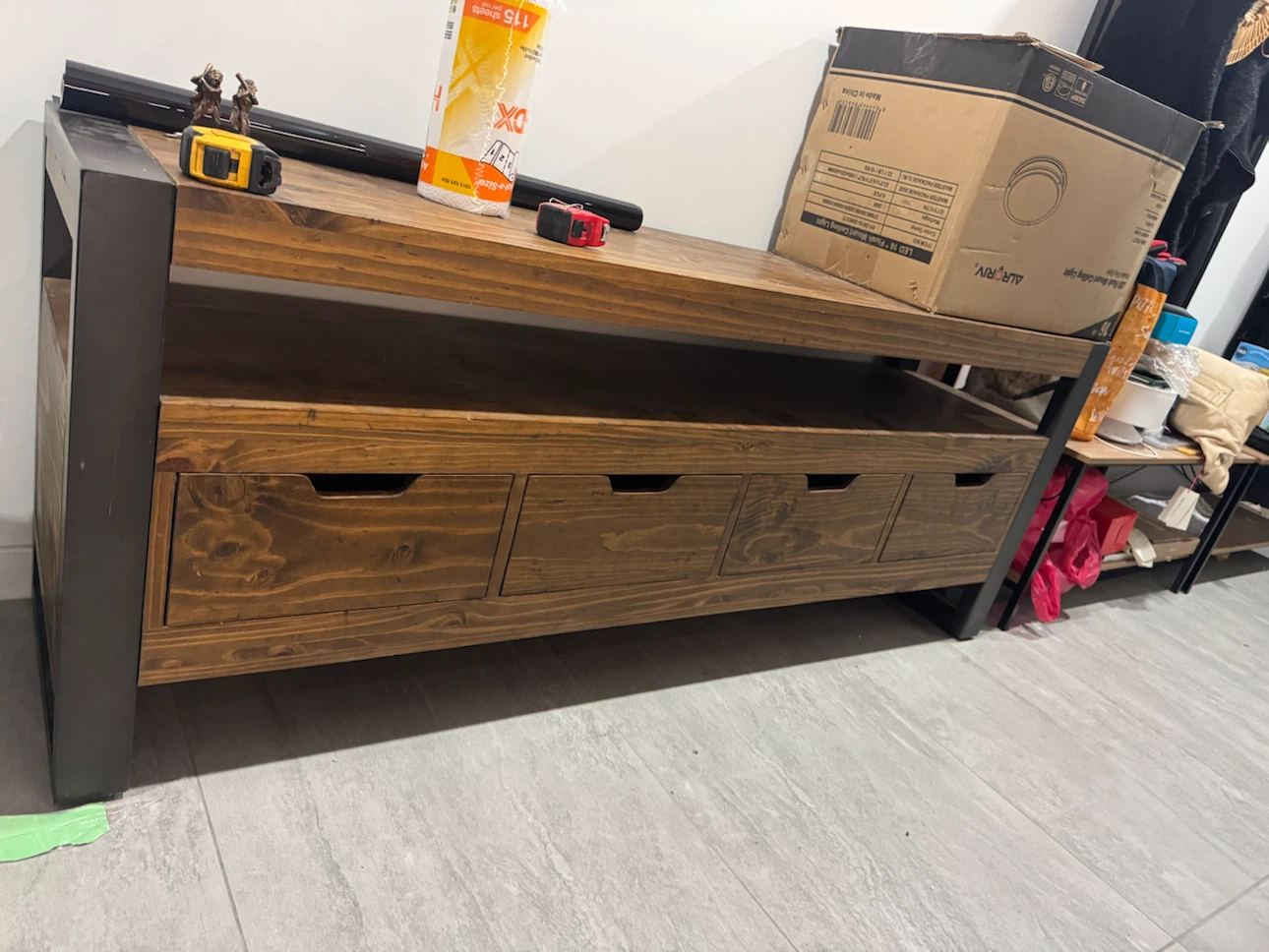 72” Rustic Wood and Metal TV Stand with 4 Drawers - photo 3