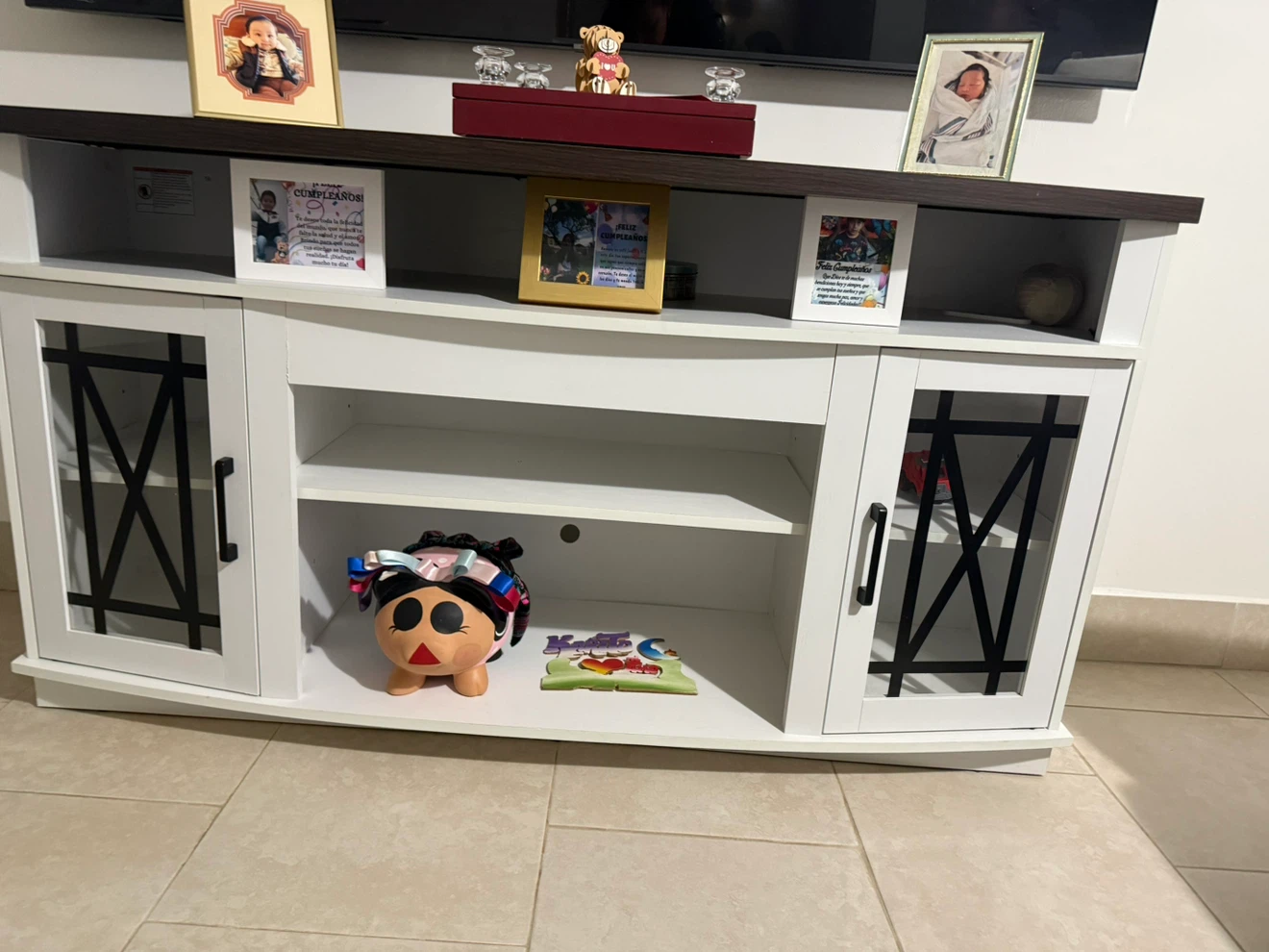 White TV Stand with Storage Cabinets
