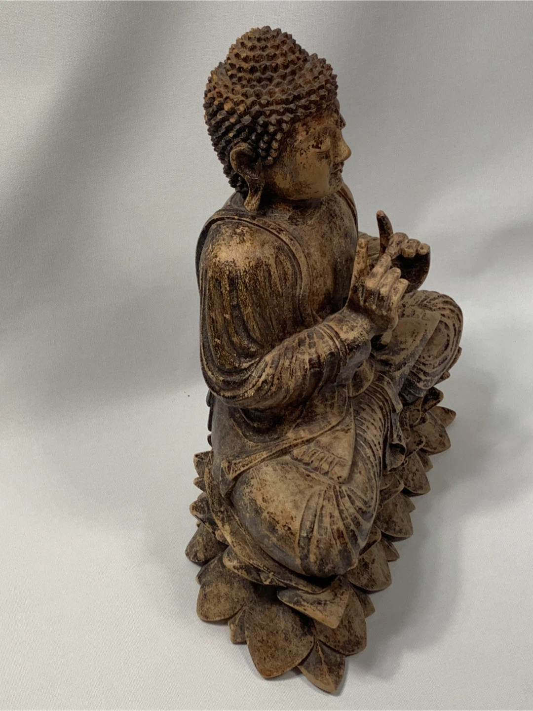 Large Wooden Hand carved Buddha Statue on Lotus Base. 17”H - photo 2