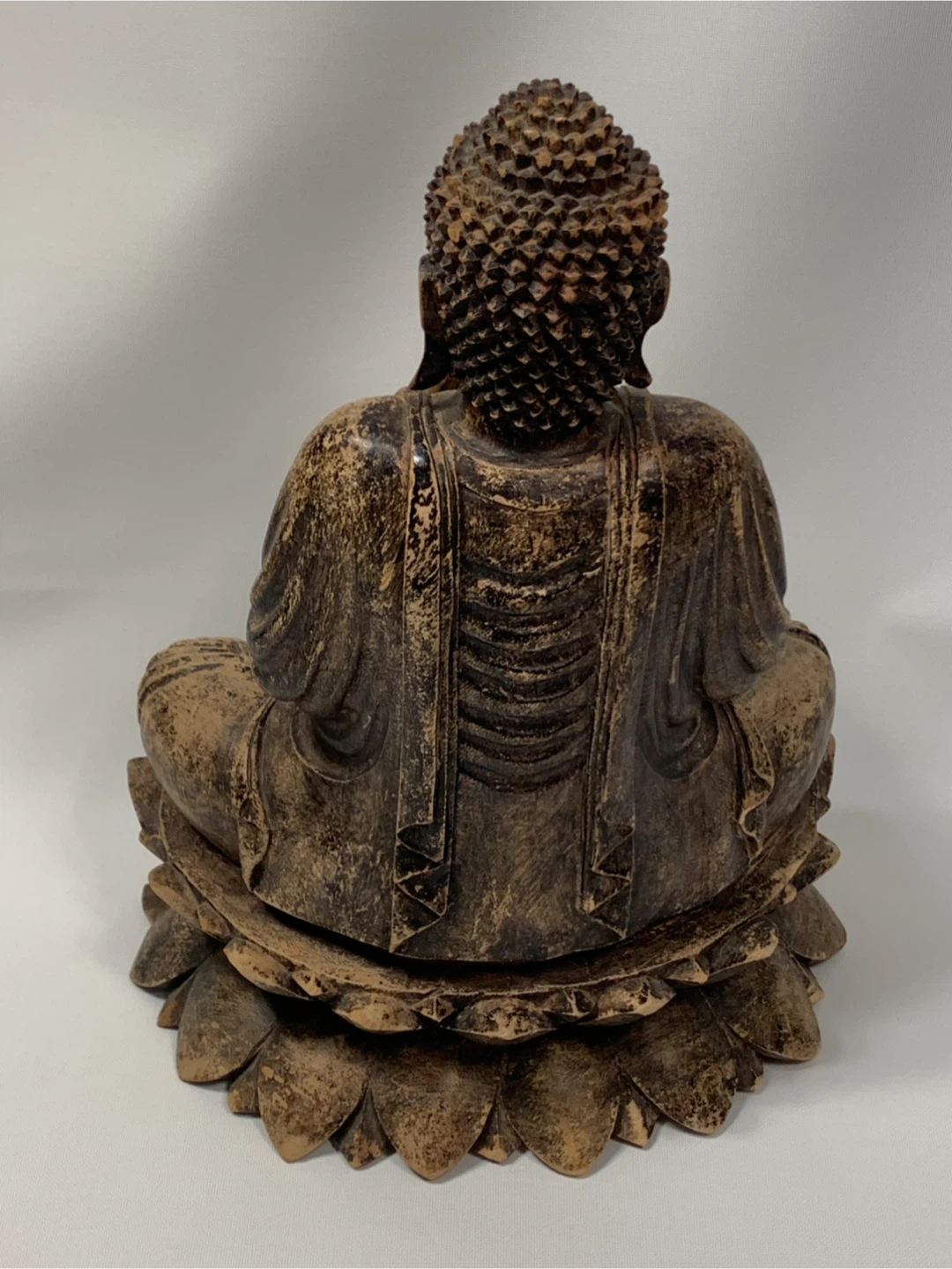 Large Wooden Hand carved Buddha Statue on Lotus Base. 17”H - photo 3
