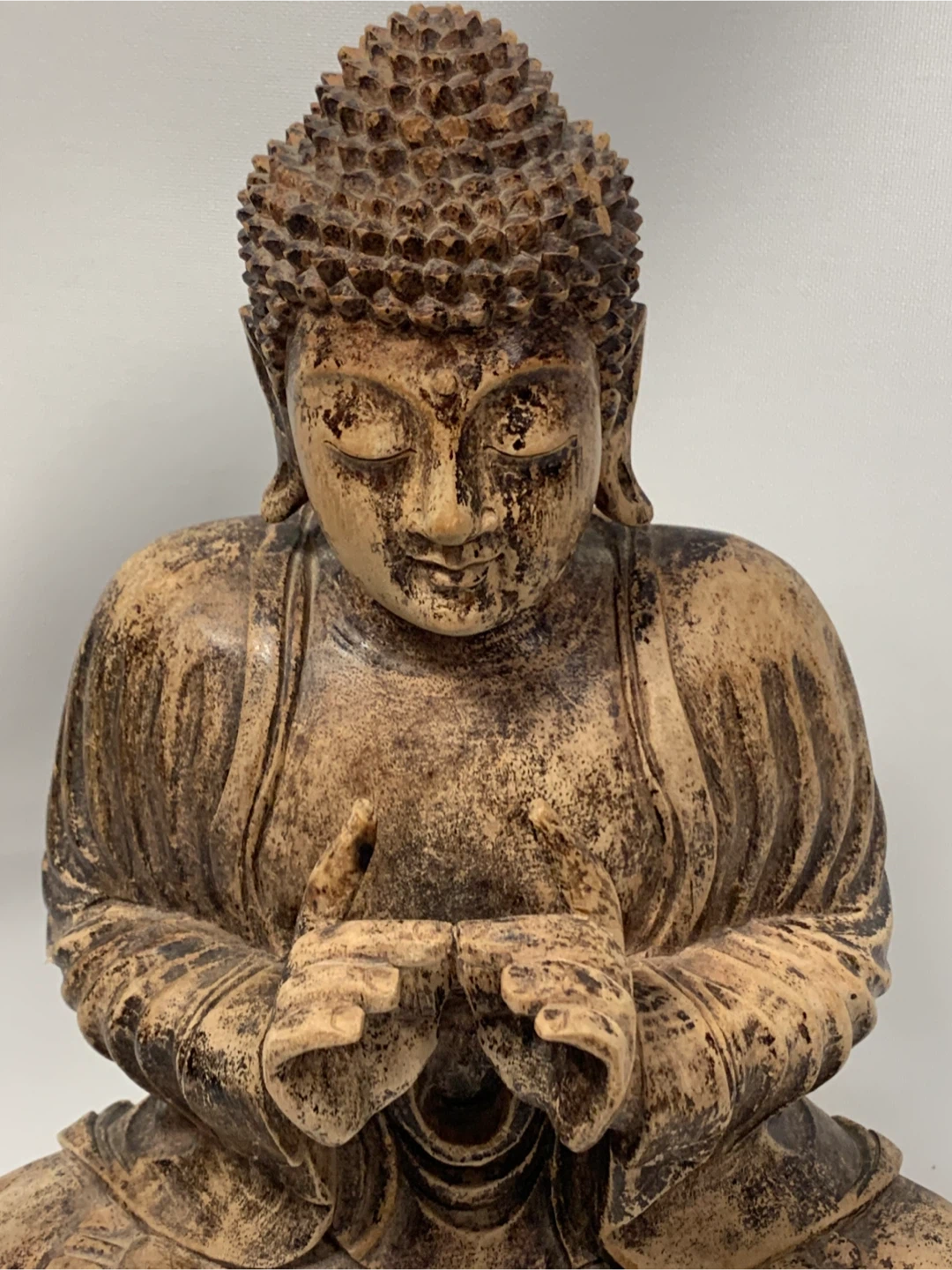 Large Wooden Hand carved Buddha Statue on Lotus Base. 17”H - photo 5