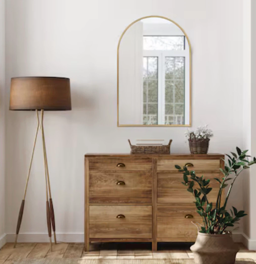 Arched Wall Mirror with Gold Frame