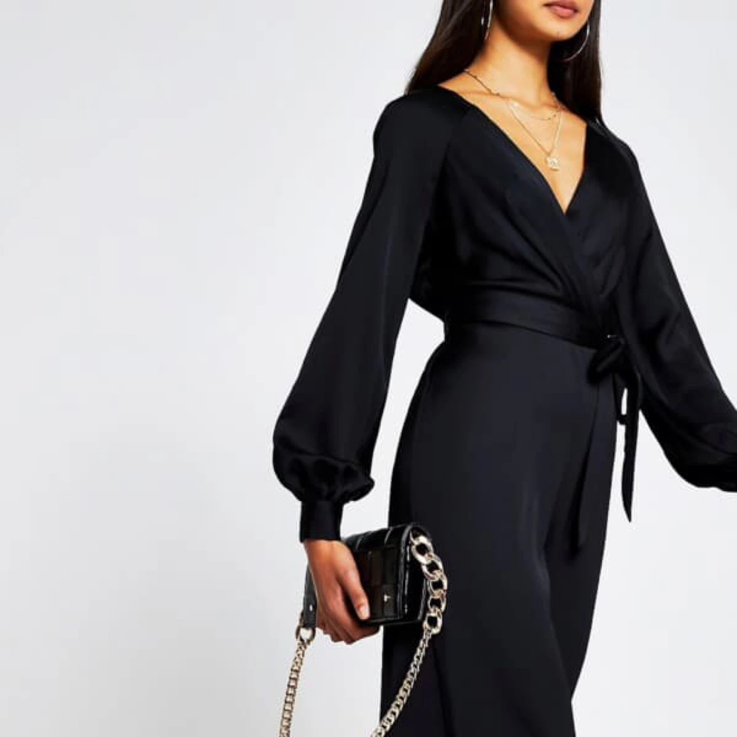 River Island Black Satin Jumpsuit
