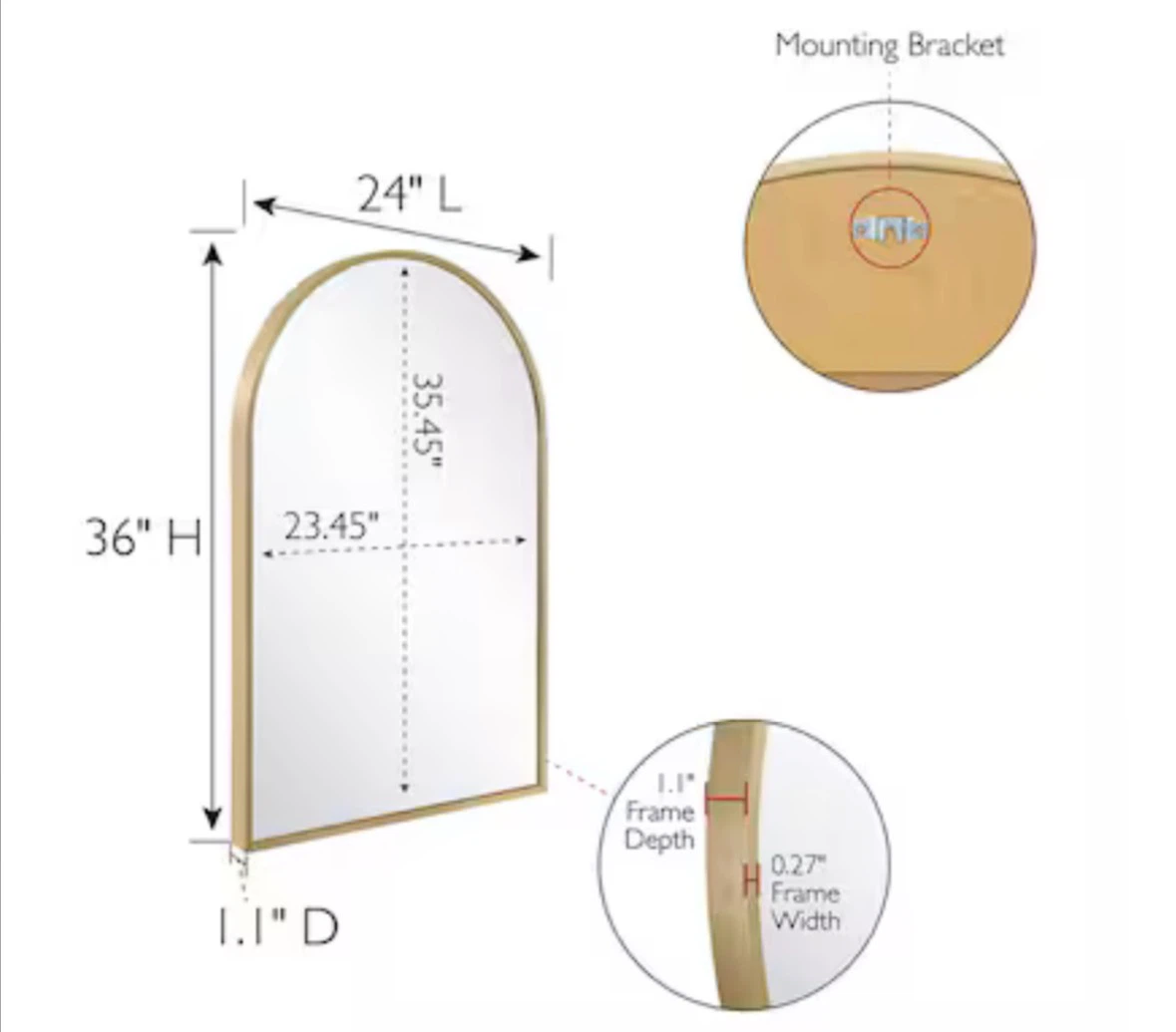 Arched Wall Mirror with Gold Frame - photo 2