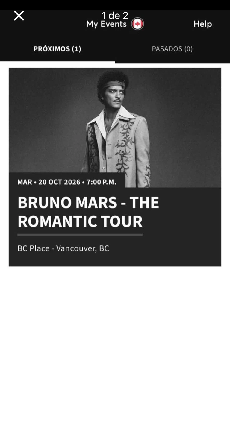 Bruno Mars Concert Ticket - BC Place