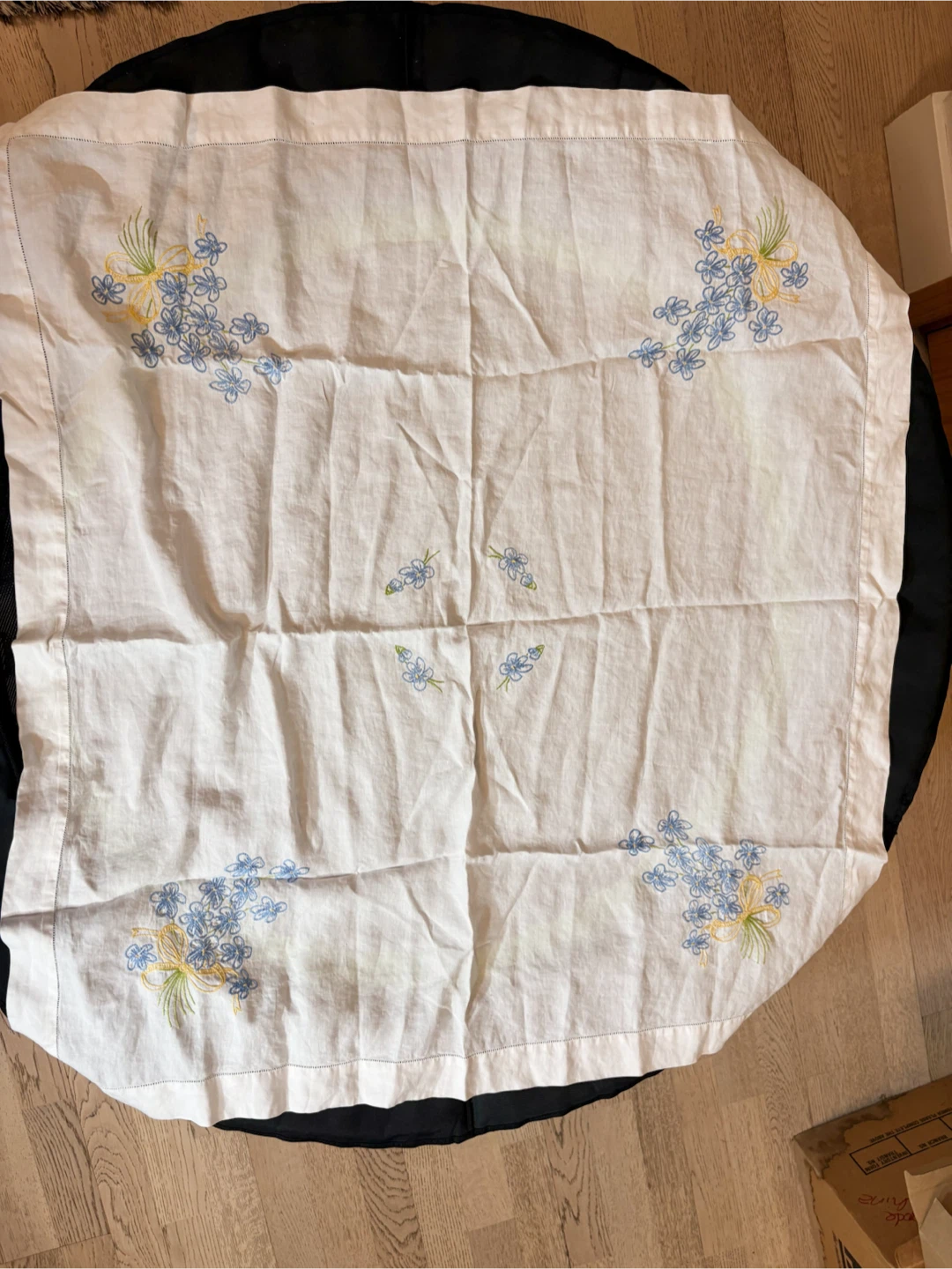 Vintage Embroidered Floral Tablecloth