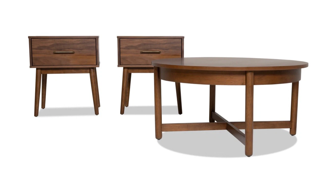 Bettie Walnut Round Storage Coffee & 2 End Table Set