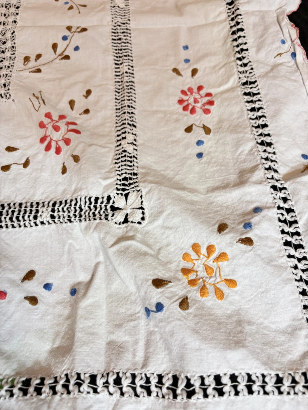 Vintage Embroidered White Cotton Tablecloth - photo 2