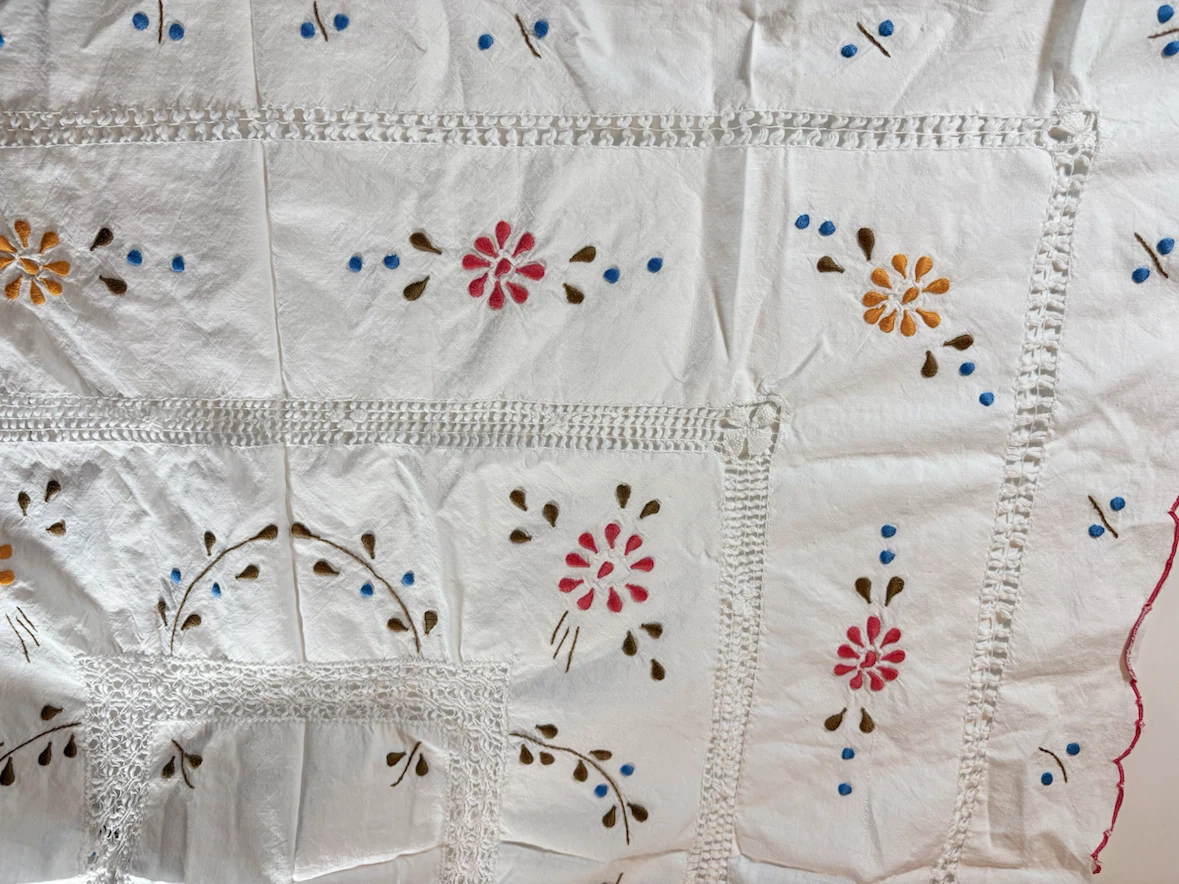 Vintage Embroidered White Cotton Tablecloth - photo 4