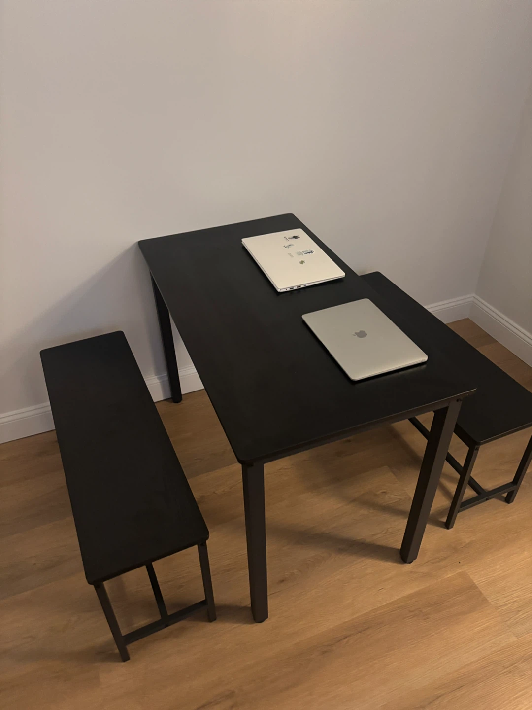 Black Dining Table with Two Benches