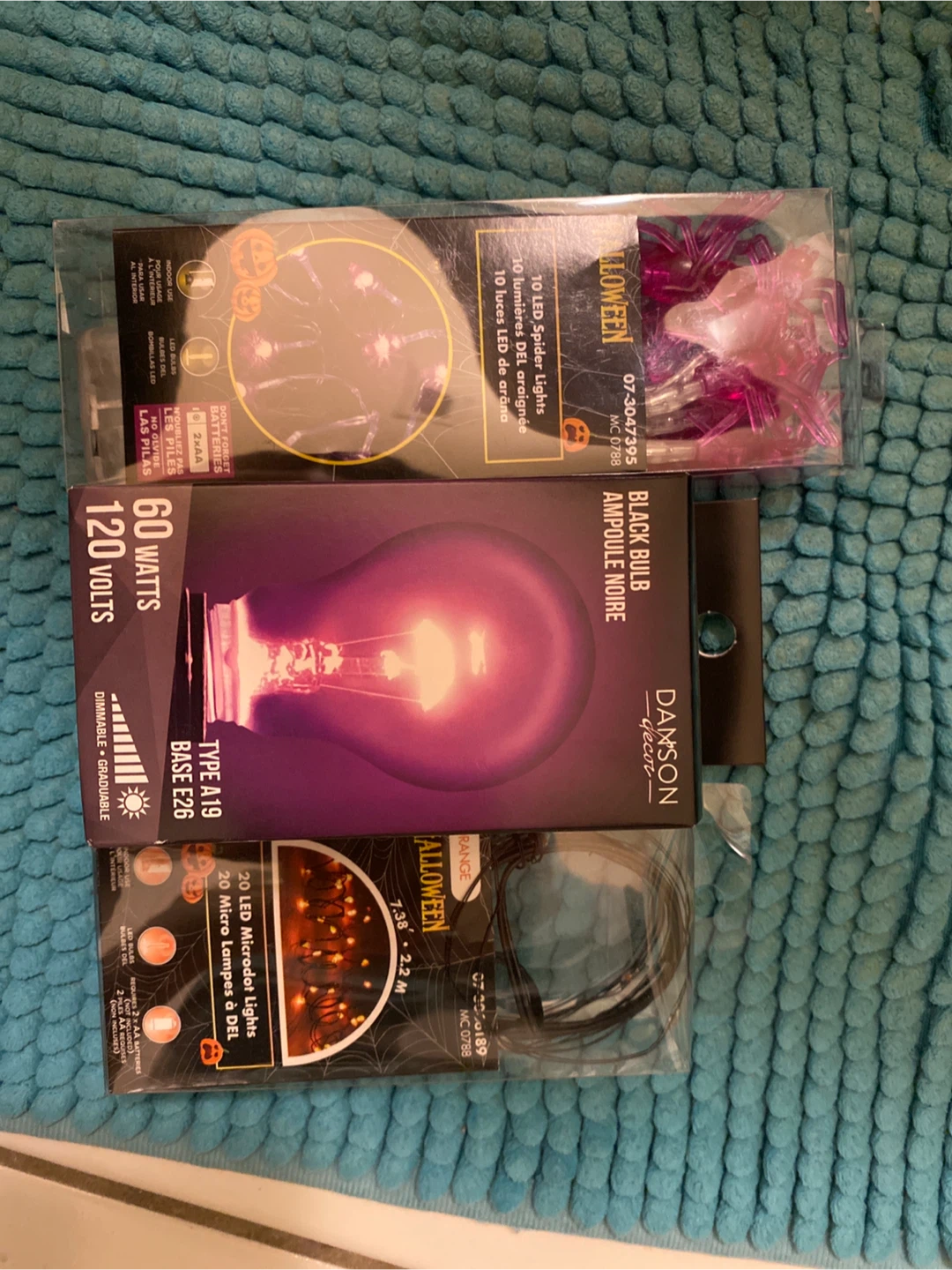 Halloween Decor Bundle: Spider Lights and Black Bulb