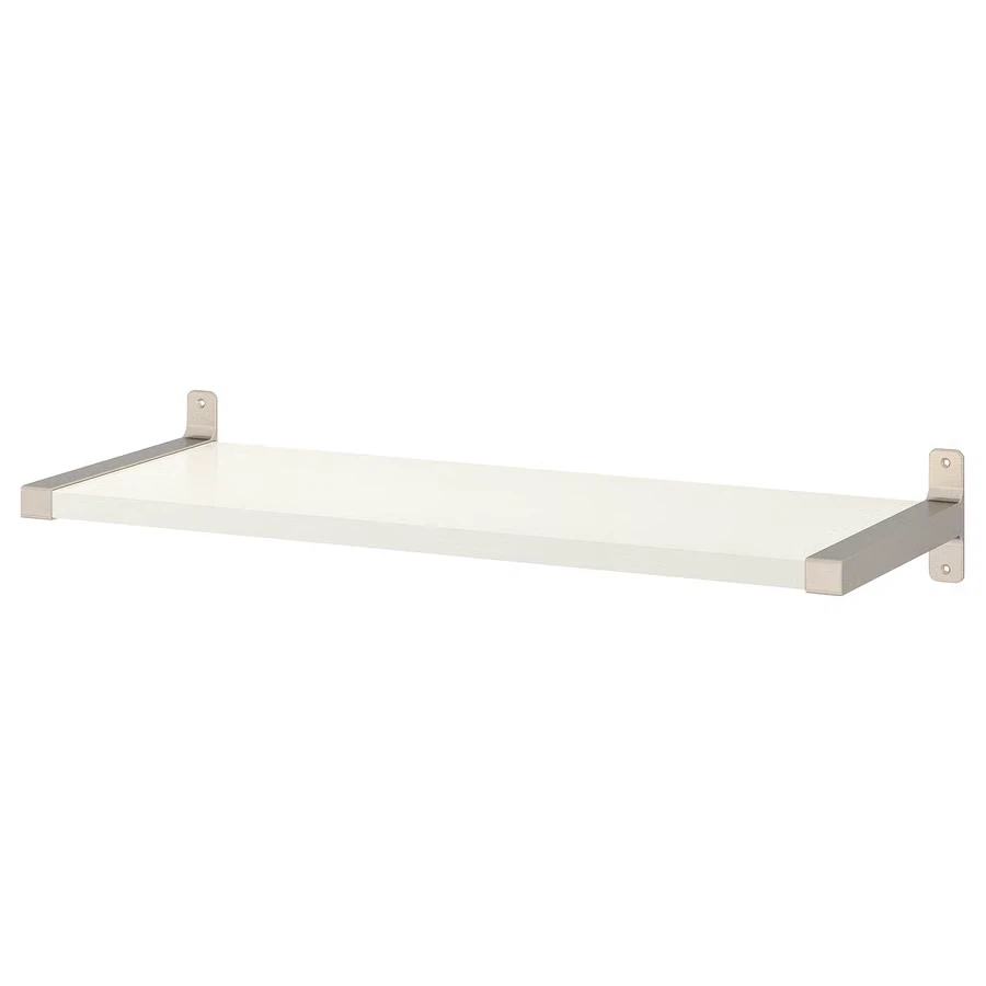 3 IKEA White Wall Shelves with Silver Metal End Brackets