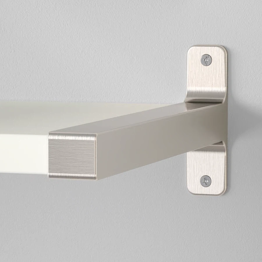 3 IKEA White Wall Shelves with Silver Metal End Brackets - photo 2