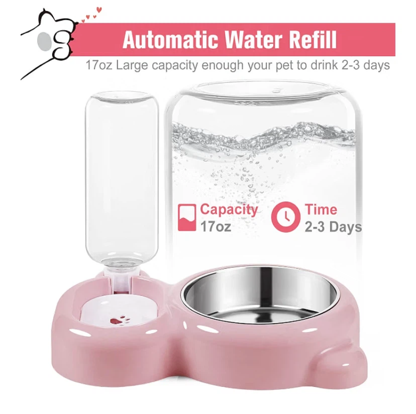 Pink Pet Food and Water Dispenser Bowl Set - photo 2