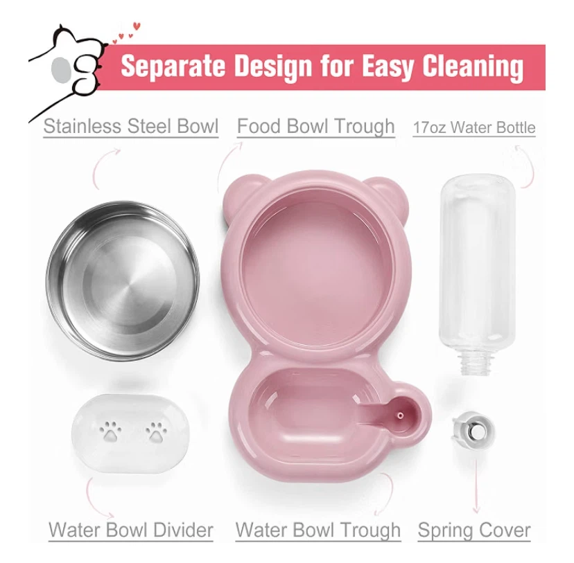 Pink Pet Food and Water Dispenser Bowl Set - photo 3