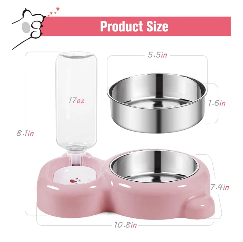Pink Pet Food and Water Dispenser Bowl Set - photo 5
