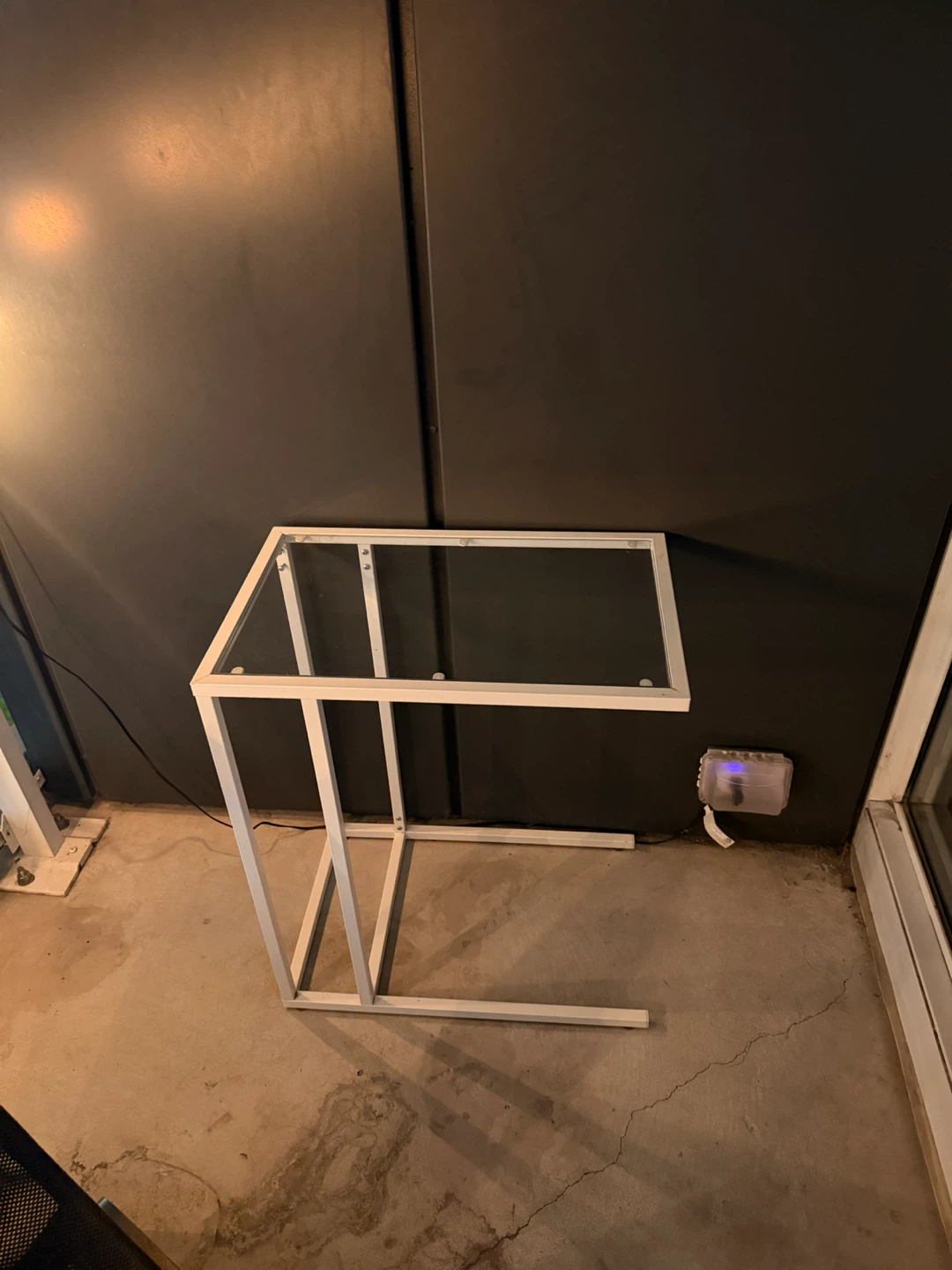 IKEA White C-Shape Side Table with Glass Top