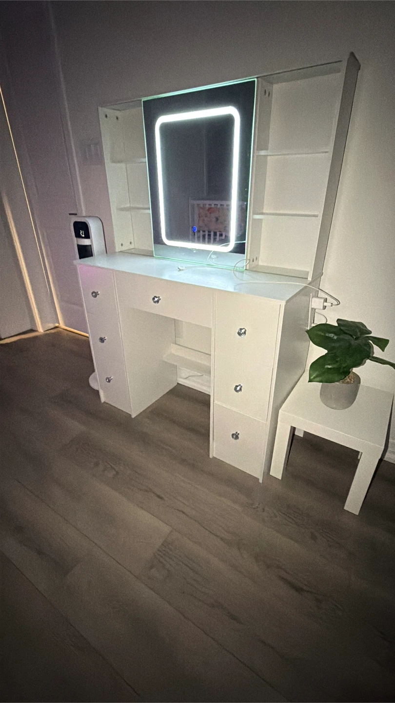 White Vanity Desk with LED Lighted Mirror - photo 2