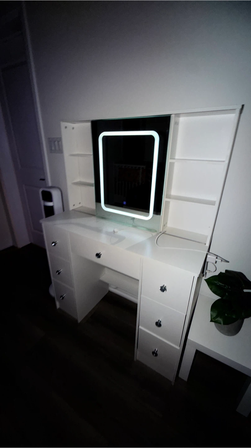 White Vanity Desk with LED Lighted Mirror - photo 3