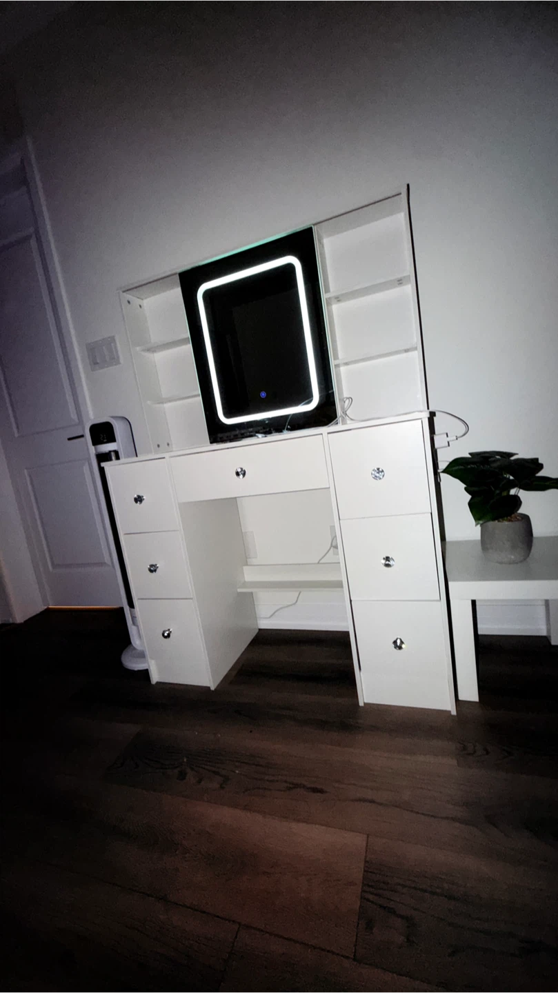 White Vanity Desk with LED Lighted Mirror - photo 4