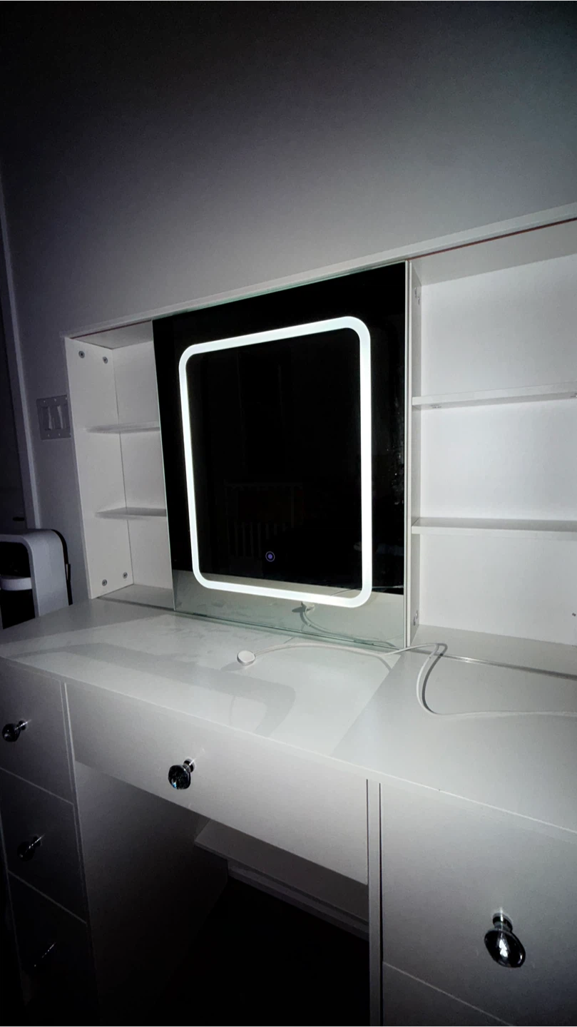 White Vanity Desk with LED Lighted Mirror - photo 5