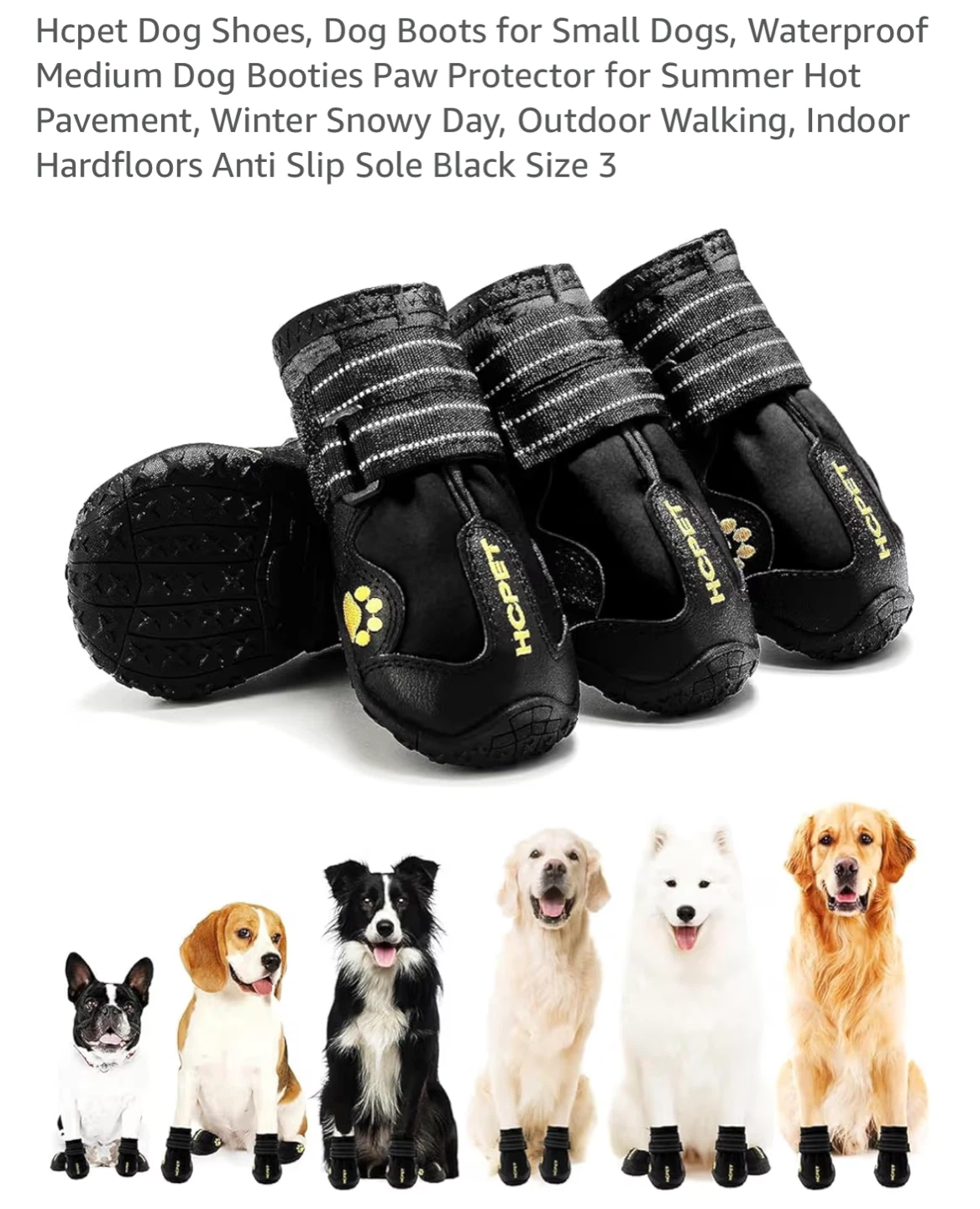 HCPET Waterproof Dog Boots Size 3