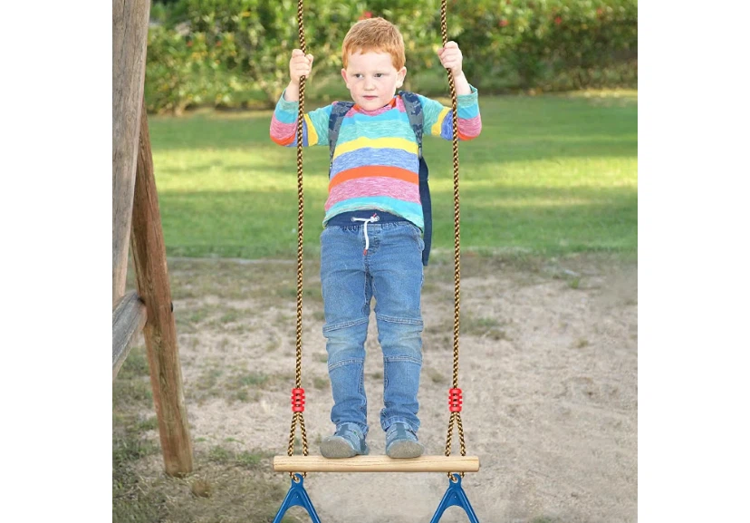 Kids Wooden Trapeze Swing Bar with Rings - photo 2