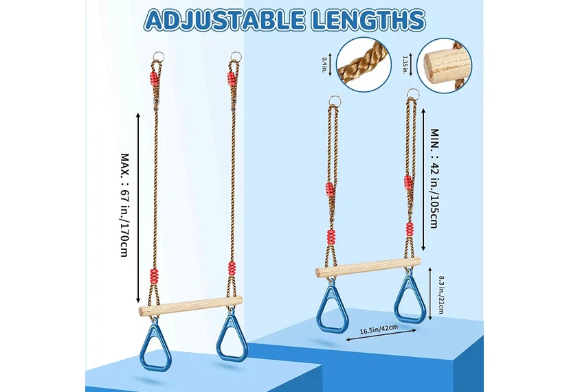 Kids Wooden Trapeze Swing Bar with Rings - photo 3
