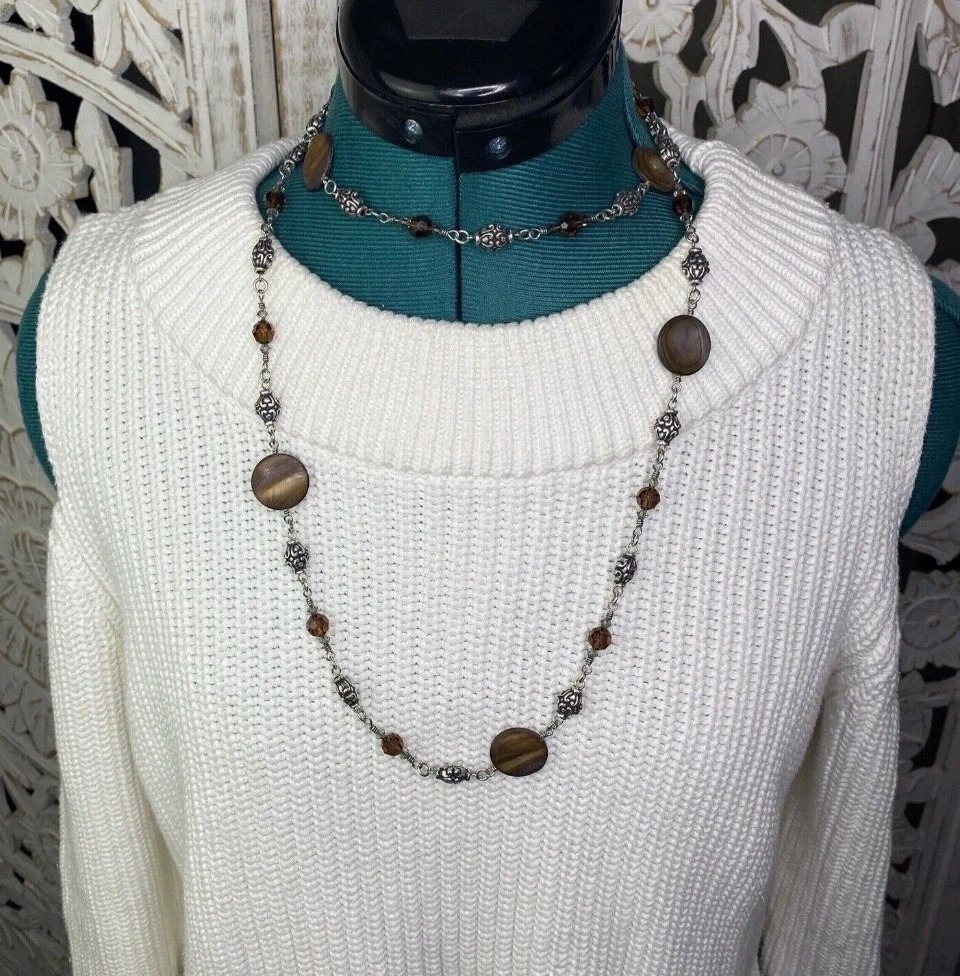 Brighton UTOPIA Long Mother Pearl Crystal Silver Beads Necklace - photo 2