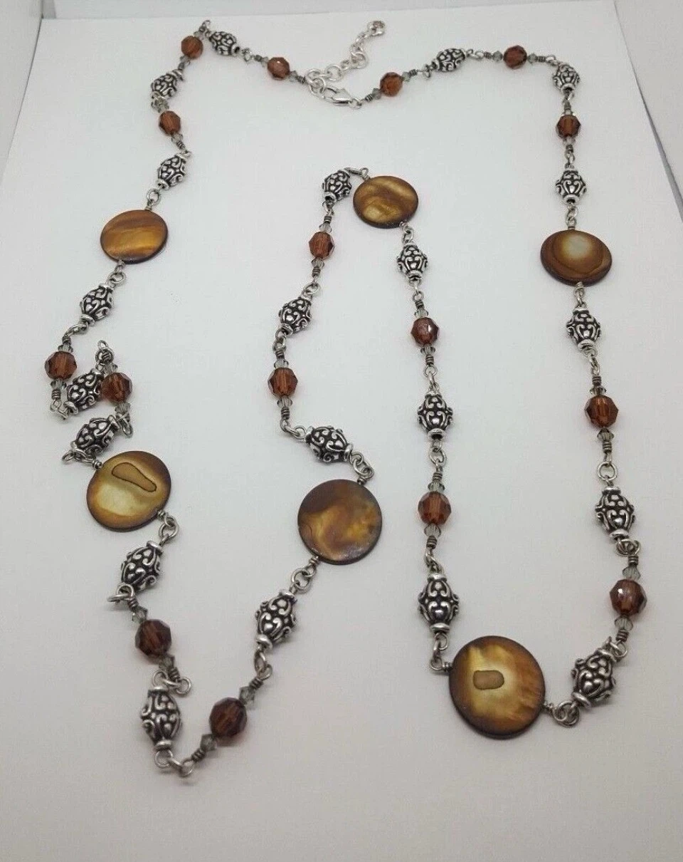 Brighton UTOPIA Long Mother Pearl Crystal Silver Beads Necklace - photo 3
