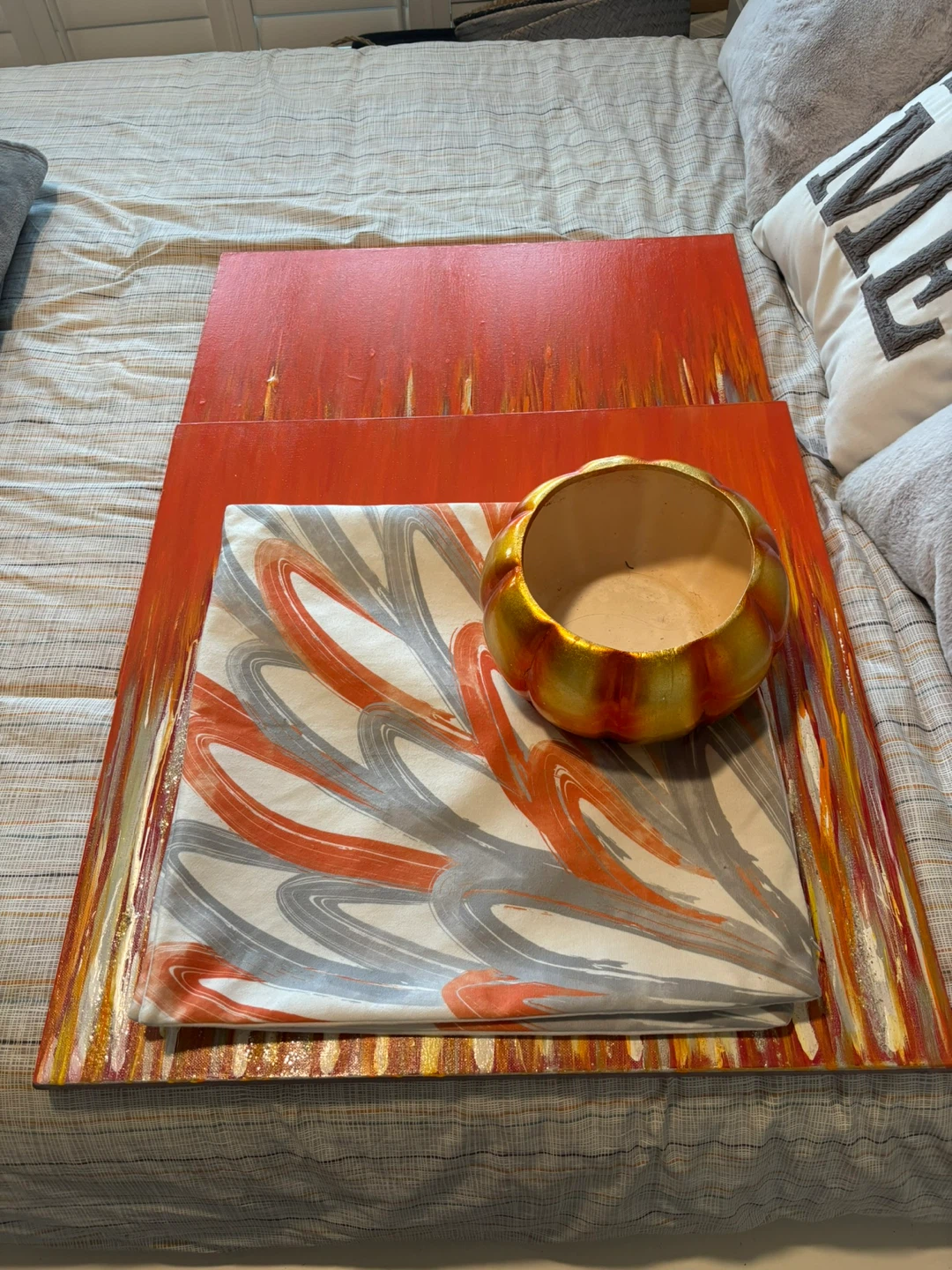 Home Decor Set: 2 Canvas Paintings, Pumpkin Bowl, Basket - photo 2