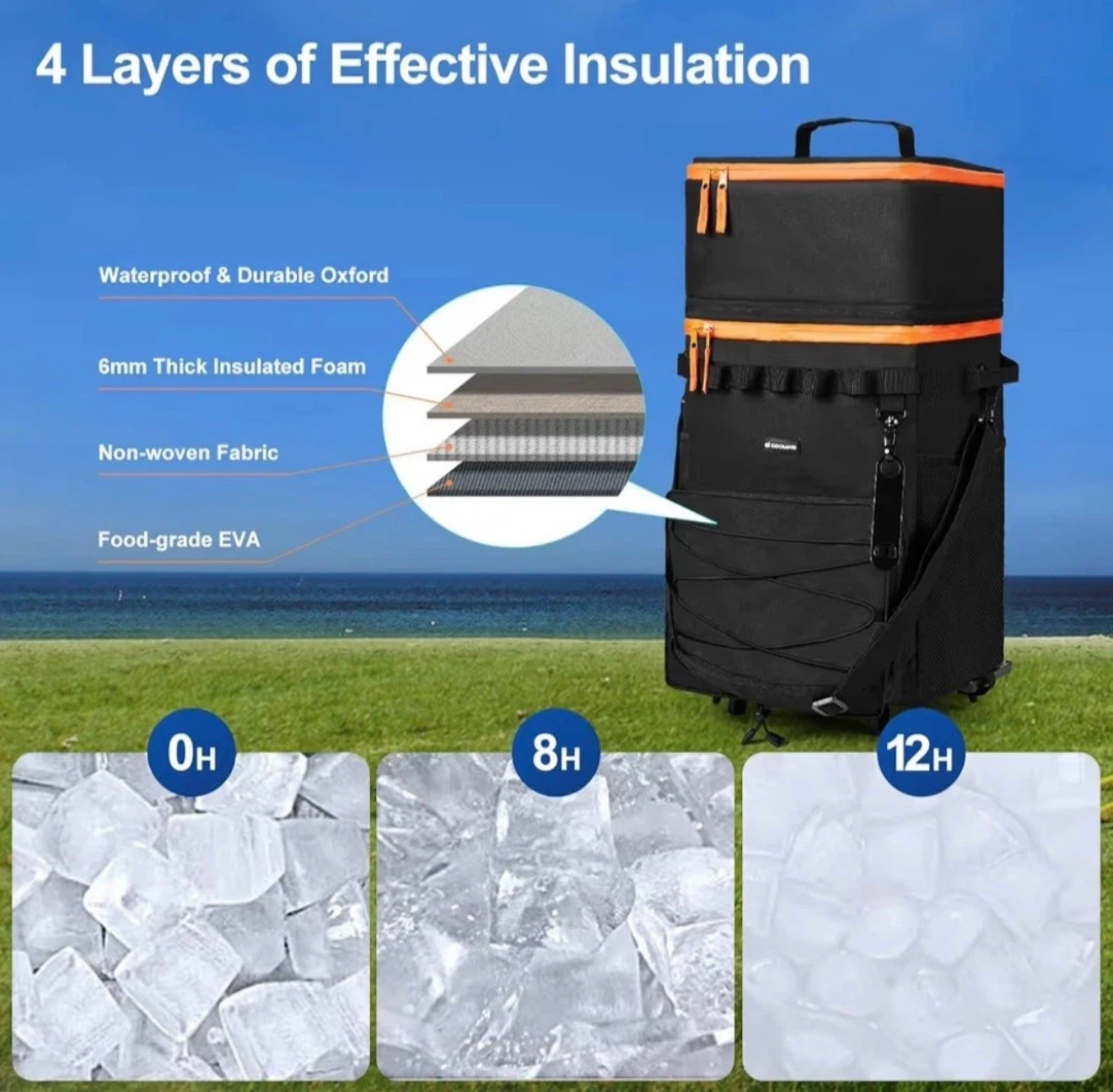 72 Can Soft Cooler with Wheels Collapsible Ice Chest - photo 5
