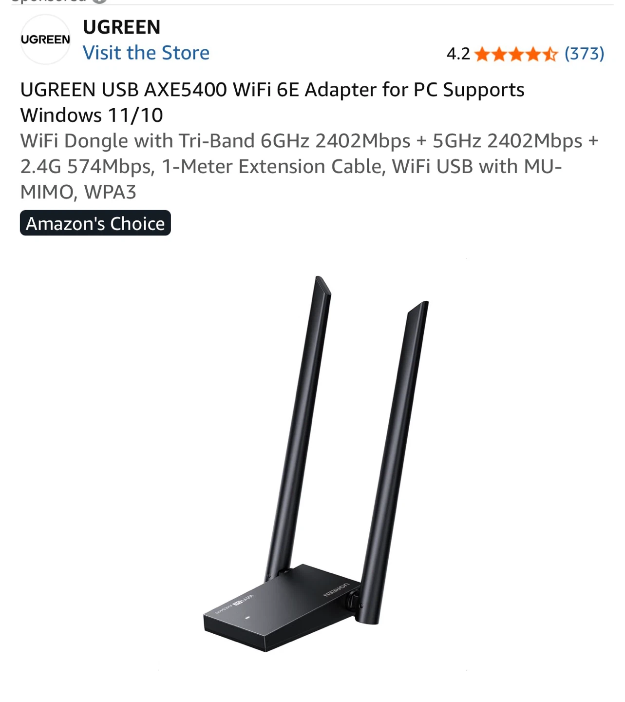 UGREEN AXE5400 Wi-Fi 6E High-Gain USB Adapter
