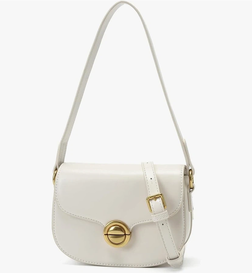 Small Cream Shoulder Bag with Gold-Tone Hardware
