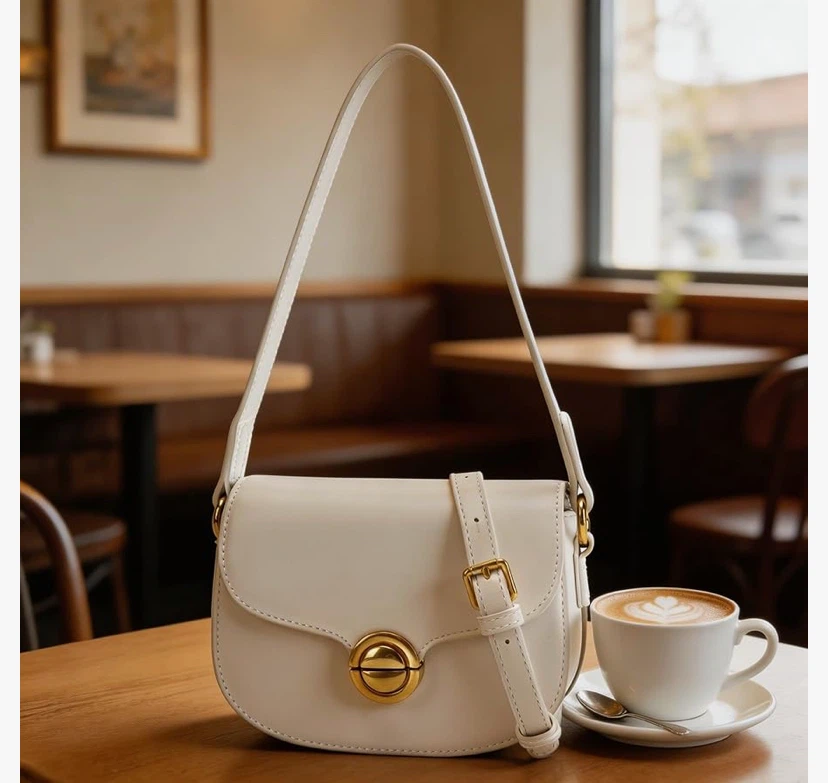 Small Cream Shoulder Bag with Gold-Tone Hardware - photo 3
