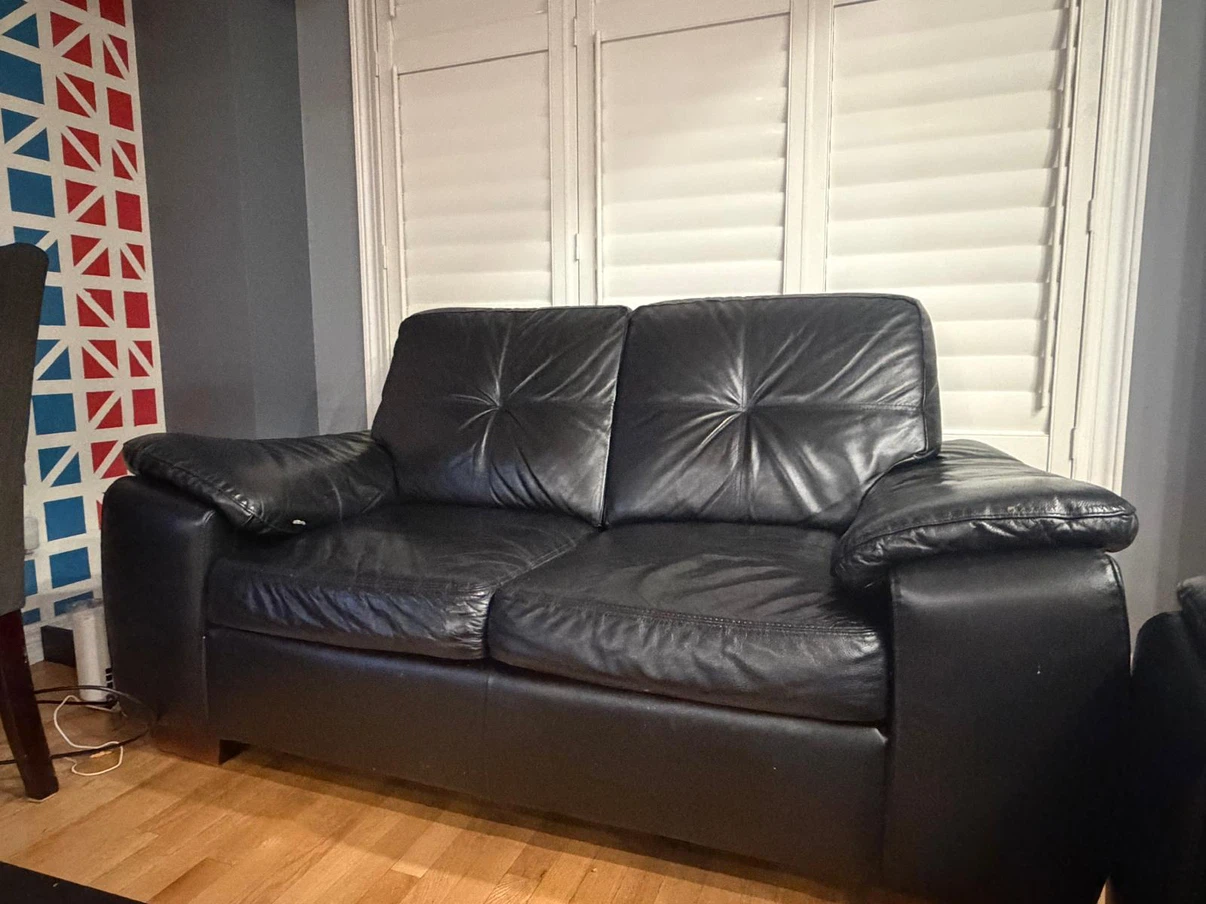 Black Leather Two-Seater Sofa