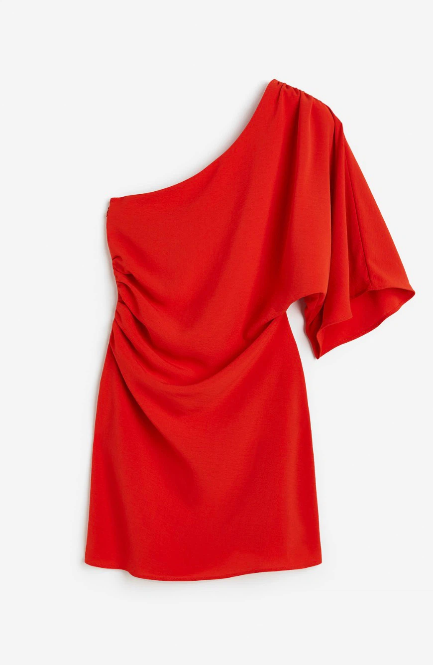H&M Orange Red One-Shoulder Dress