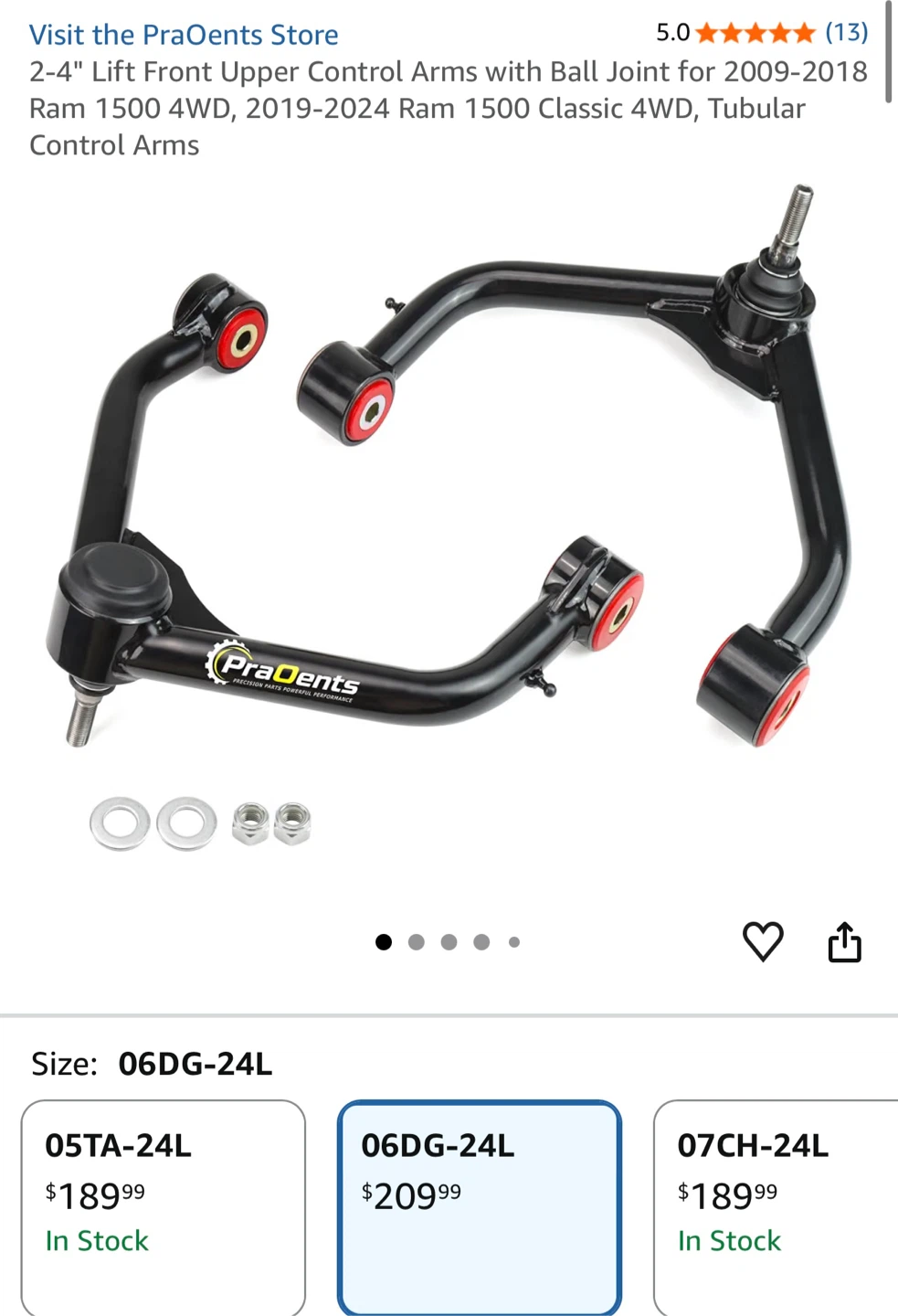 PraOents Front Upper Control Arms for Ram 1500