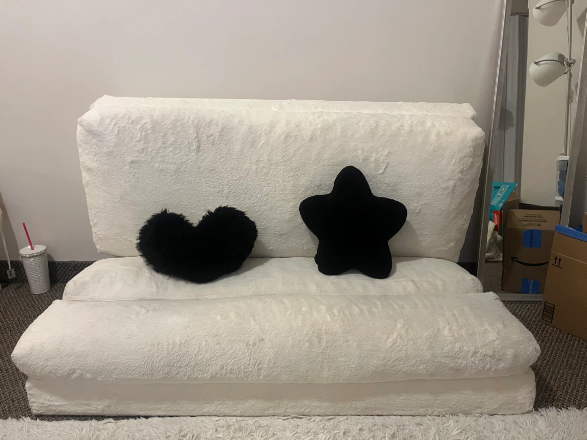 White Faux Fur Convertible Floor Sofa Bed
